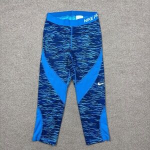 Nike Pro Women's Pants Size S Blue Stretch Leggings Capri Run Fitness Gym Ladies